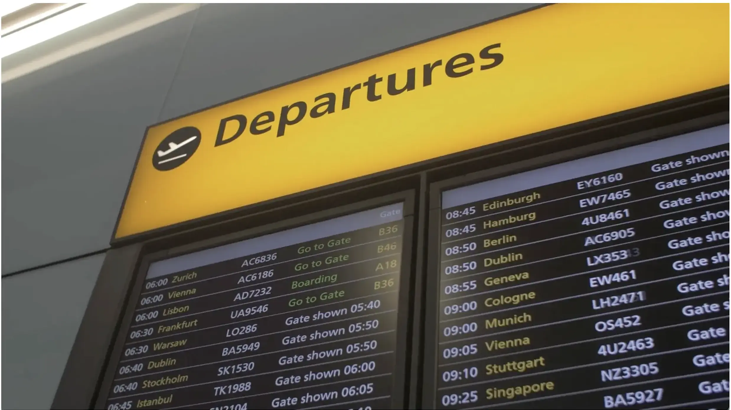 A crowded airport departures hall